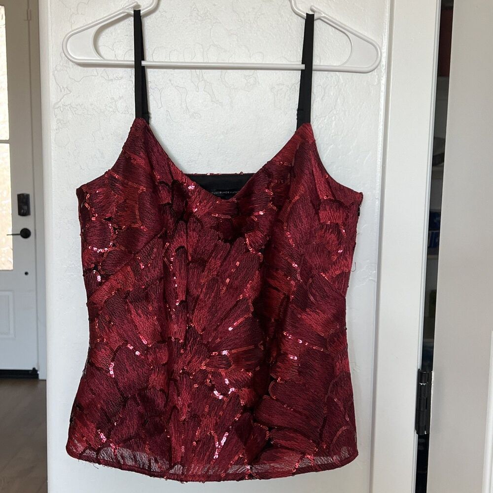 White House Black Market Women’s Red Embroidered Sequin Camisole small